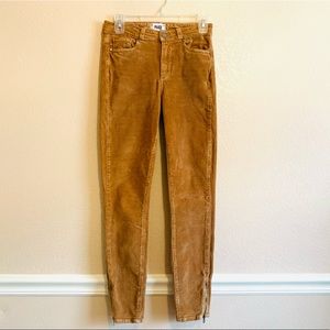PAIGE Caramel Corduroy Stretch Skinny Ankle Jeans With Ankle Zipper Size 26